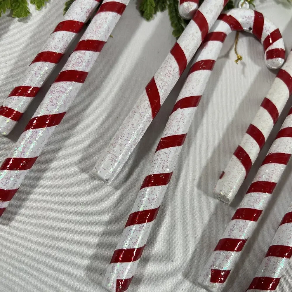 Vintage Lot/30 Candy Cane Cello Blow Mold Blown Plastic Ornaments 6.5” Glitter
